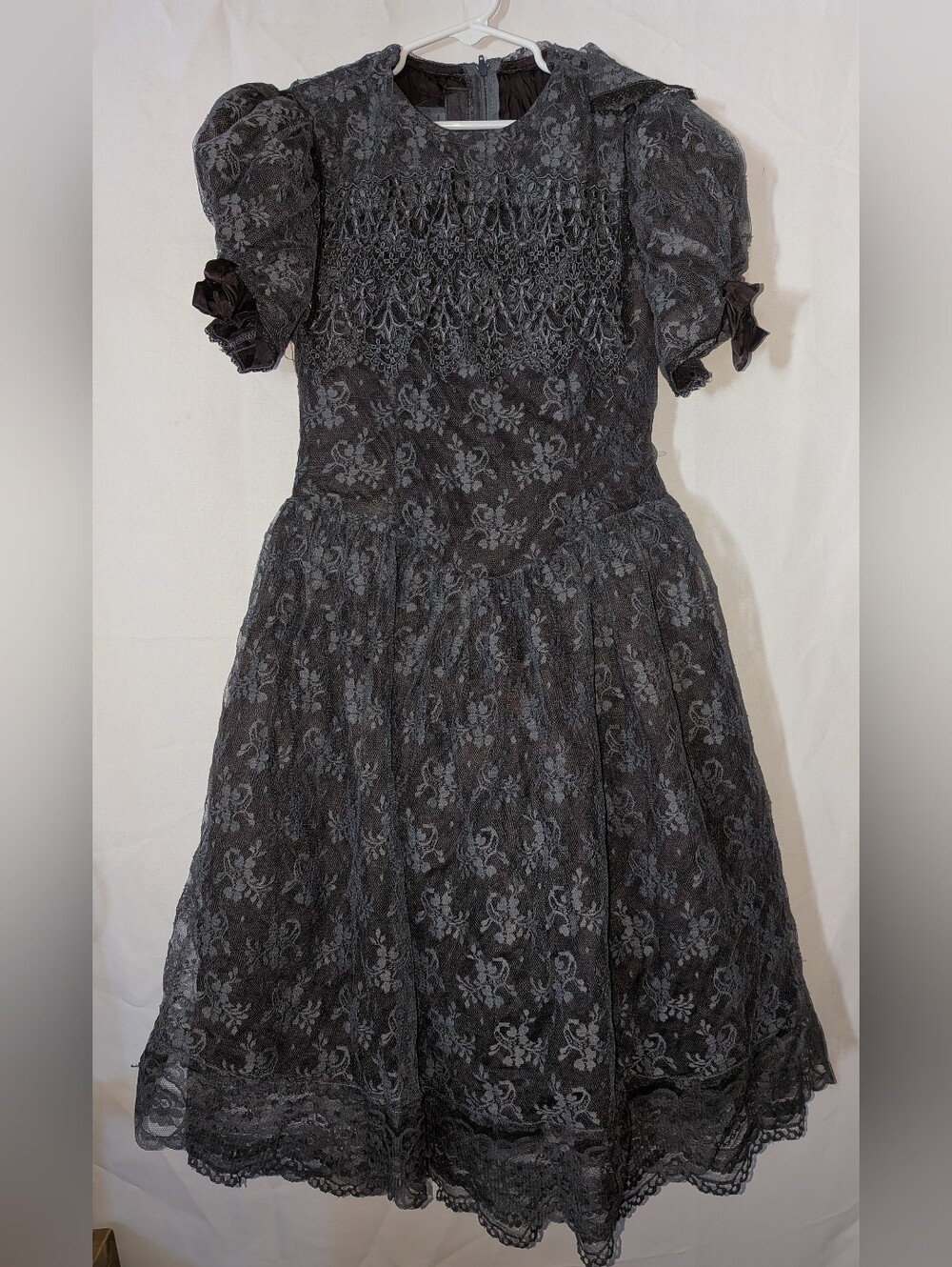 Vintage Halloween Wednesday Style Jessica McClintock Goth Black Lace Party Dress